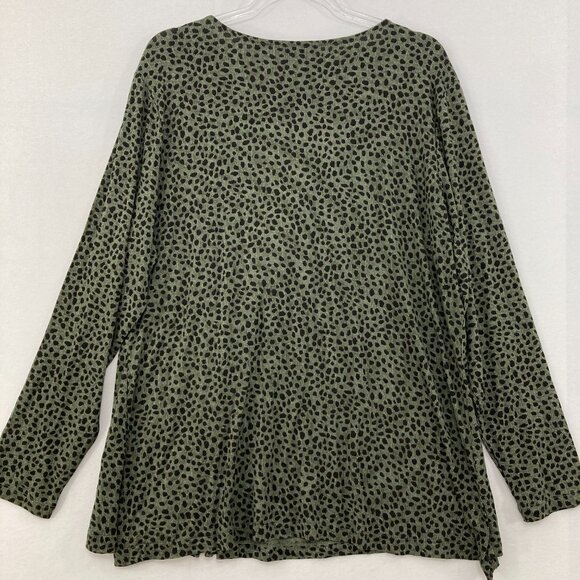 Lisa Rinna size XL Green Black Polka Dot Stretch Knit Surplice Blouse Office - Picture 7 of 8